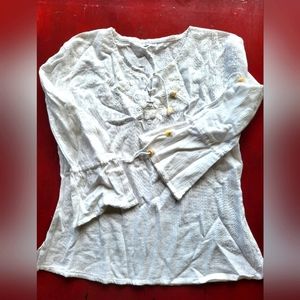 Lightweight white on white embroidered cotton breathable 3/4 sleeve boho tunic